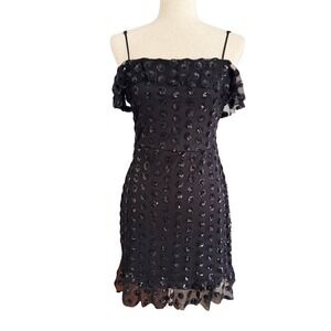 Altar'd State Sequin Dot Semi Formal Ruffle Dress Women sz Medium Black Cocktail